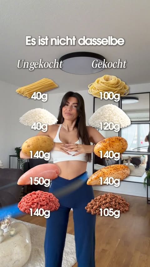 Instagram-Reel von Domi: Lebensmittel roh und gekocht